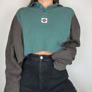 Harley-Davidson Reworked Upcycled Long Sleeve Crop Sweater Shirt Top